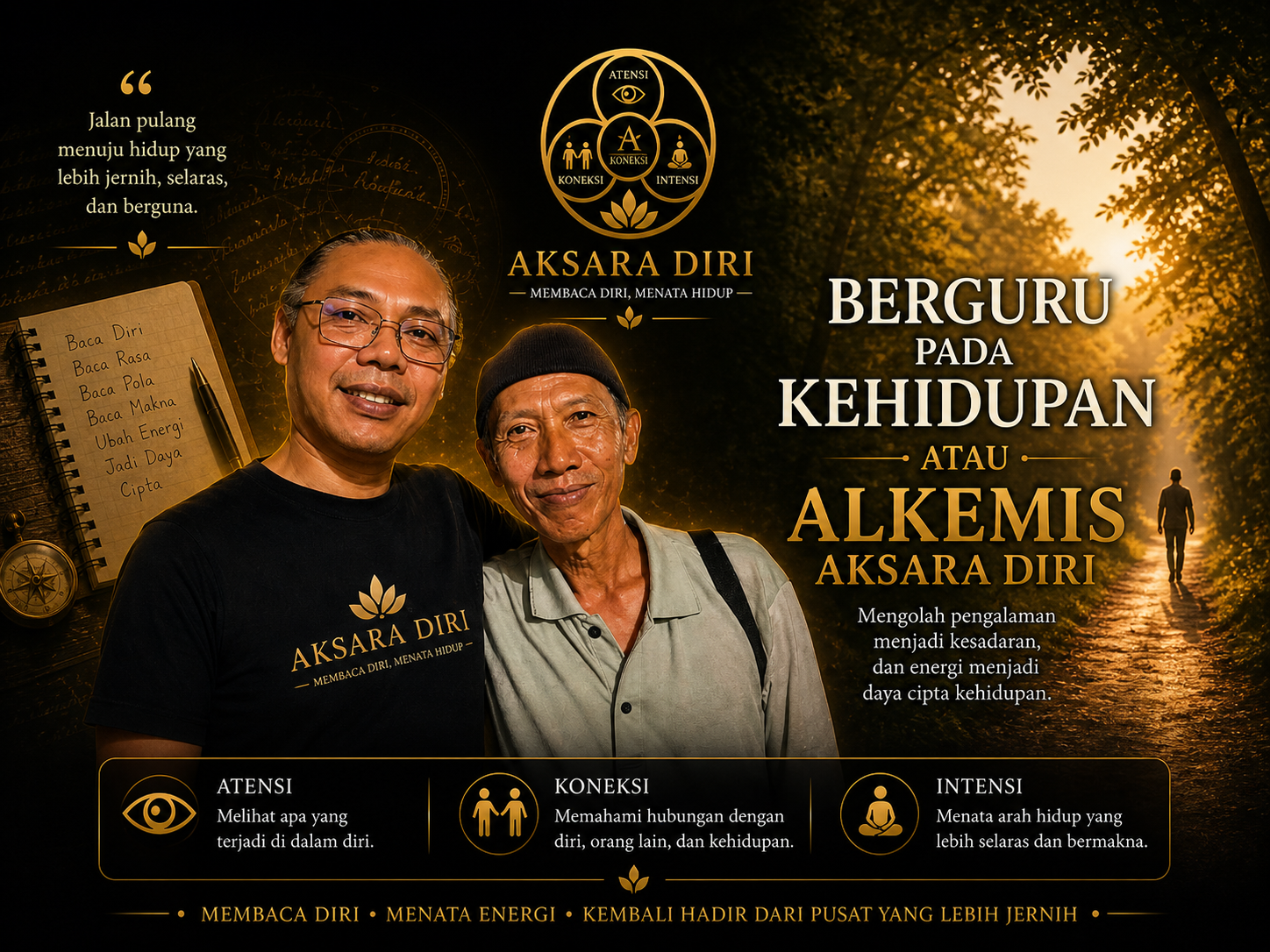 Gambar artikel Berguru kepada Kehidupan tentang Alkemis Aksara Diri yang mengolah pengalaman hidup menjadi kesadaran dan Energi Daya Cipta.